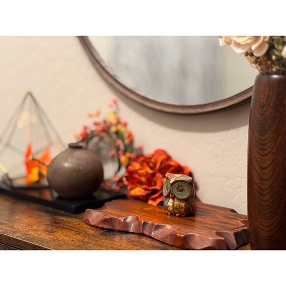 Rustic Wooden Owl Figurine, Hand Carved & Hand Painted, Small Colorful Decor - Picture 6 of 9